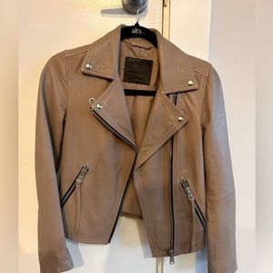 Allsaints Leather Dalby Biker Zip Up Pink Jacket Sz 2